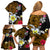 Hawaii Turtle and Tropical Flower Family Matching Off Shoulder Short Dress and Hawaiian Shirt Polynesian Pattern