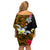 Hawaii Turtle and Tropical Flower Family Matching Off Shoulder Short Dress and Hawaiian Shirt Polynesian Pattern