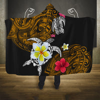 Hawaii Turtle and Tropical Flower Hooded Blanket Polynesian Pattern LT03 One Size Black - Polynesian Pride