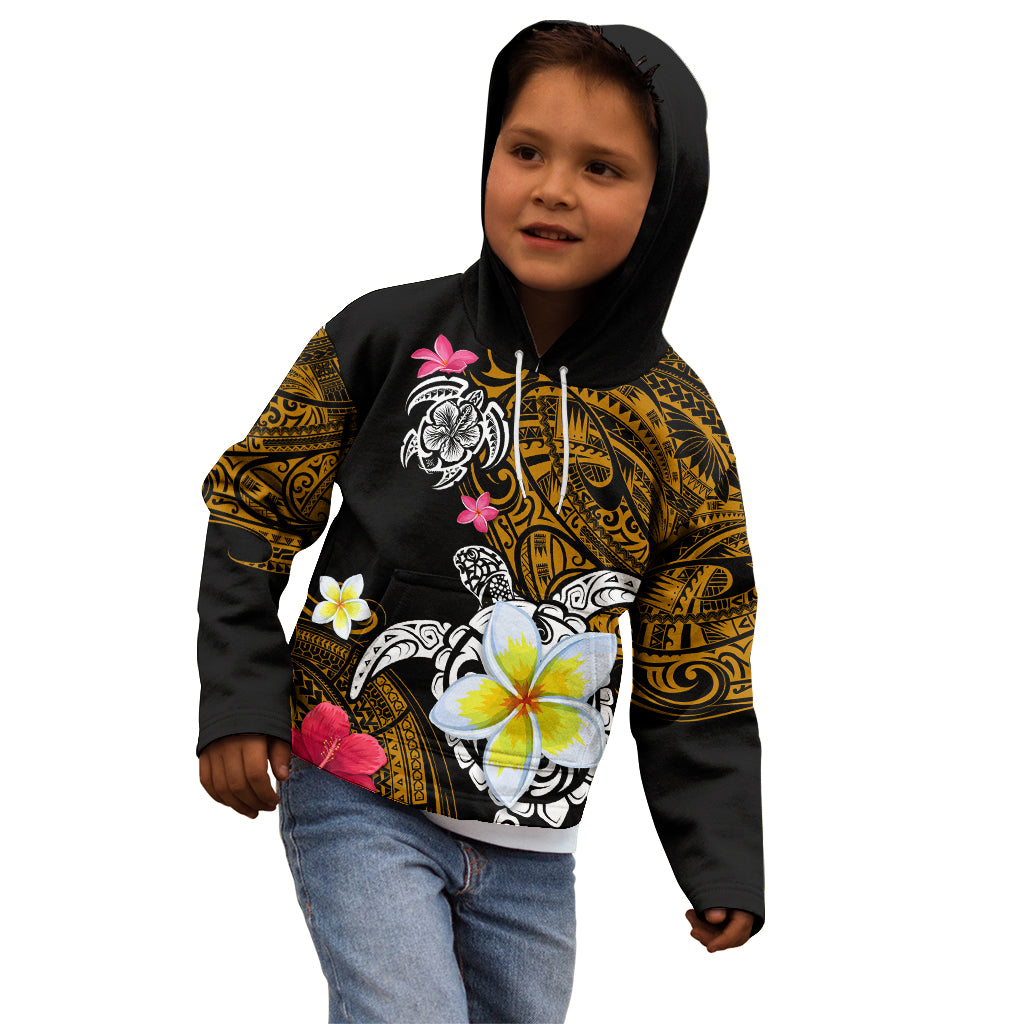 Hawaii Turtle and Tropical Flower Kid Hoodie Polynesian Pattern LT03 - Polynesian Pride