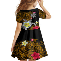 Hawaii Turtle and Tropical Flower Kid Short Sleeve Dress Polynesian Pattern LT03 - Polynesian Pride