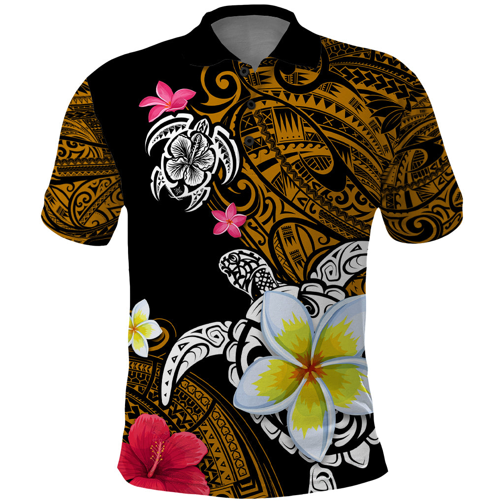 Hawaii Turtle and Tropical Flower Polo Shirt Polynesian Pattern LT03 Black - Polynesian Pride