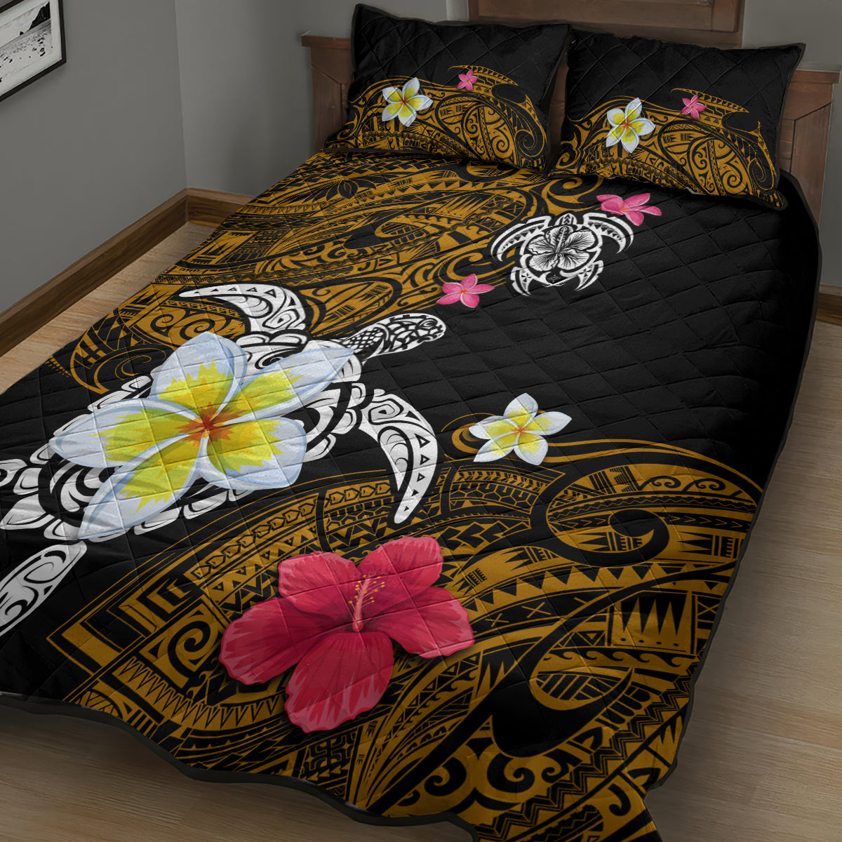 Hawaii Turtle and Tropical Flower Quilt Bed Set Polynesian Pattern LT03 - Polynesian Pride
