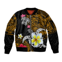 Hawaii Turtle and Tropical Flower Sleeve Zip Bomber Jacket Polynesian Pattern LT03 Unisex Black - Polynesian Pride