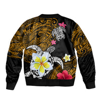Hawaii Turtle and Tropical Flower Sleeve Zip Bomber Jacket Polynesian Pattern LT03 - Polynesian Pride