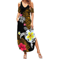 Hawaii Turtle and Tropical Flower Summer Maxi Dress Polynesian Pattern LT03 Women Black - Polynesian Pride