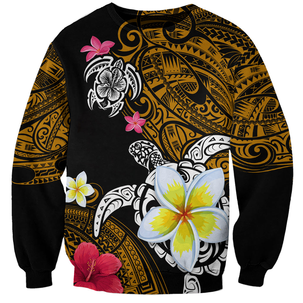 Hawaii Turtle and Tropical Flower Sweatshirt Polynesian Pattern LT03 Unisex Black - Polynesian Pride