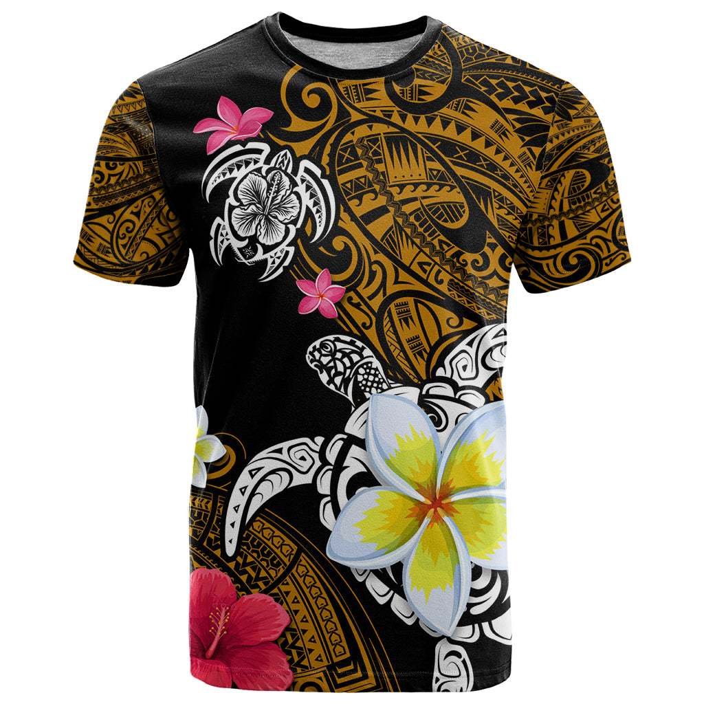Hawaii Turtle and Tropical Flower T Shirt Polynesian Pattern LT03 Black - Polynesian Pride