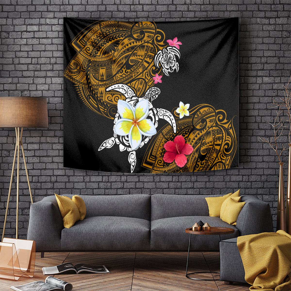 Hawaii Turtle and Tropical Flower Tapestry Polynesian Pattern LT03 - Polynesian Pride