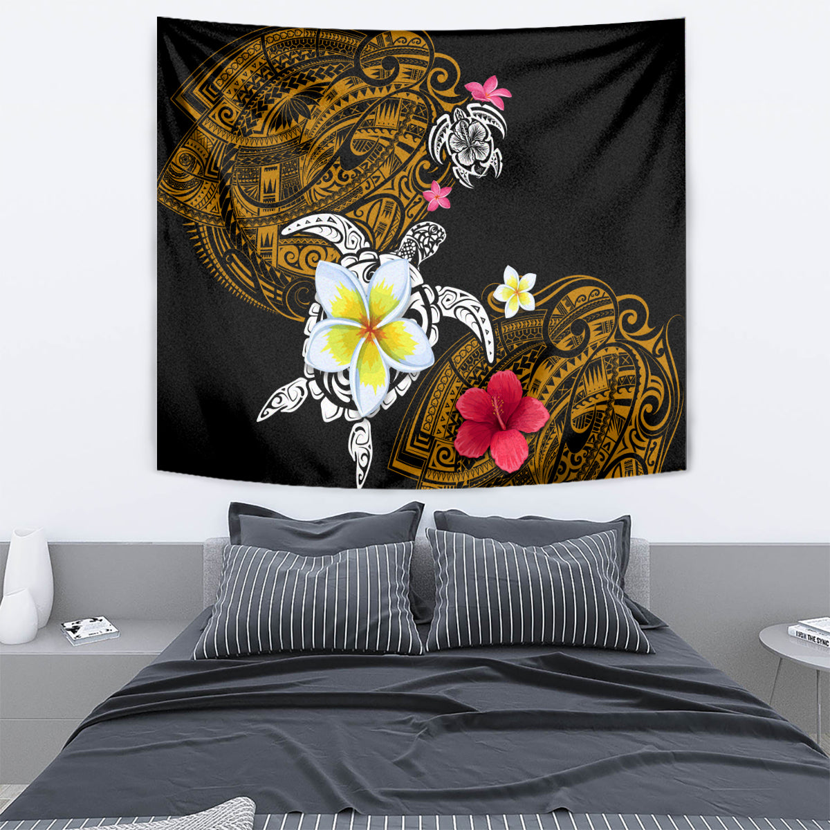 Hawaii Turtle and Tropical Flower Tapestry Polynesian Pattern LT03 - Polynesian Pride