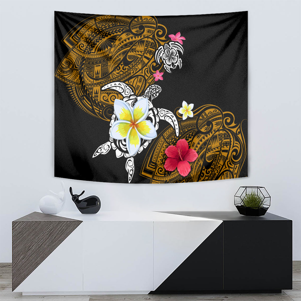 Hawaii Turtle and Tropical Flower Tapestry Polynesian Pattern LT03 - Polynesian Pride