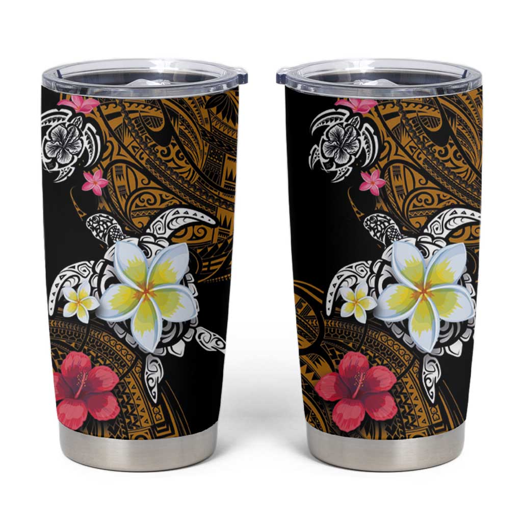 Hawaii Turtle and Tropical Flower Tumbler Cup Polynesian Pattern LT03 Black - Polynesian Pride