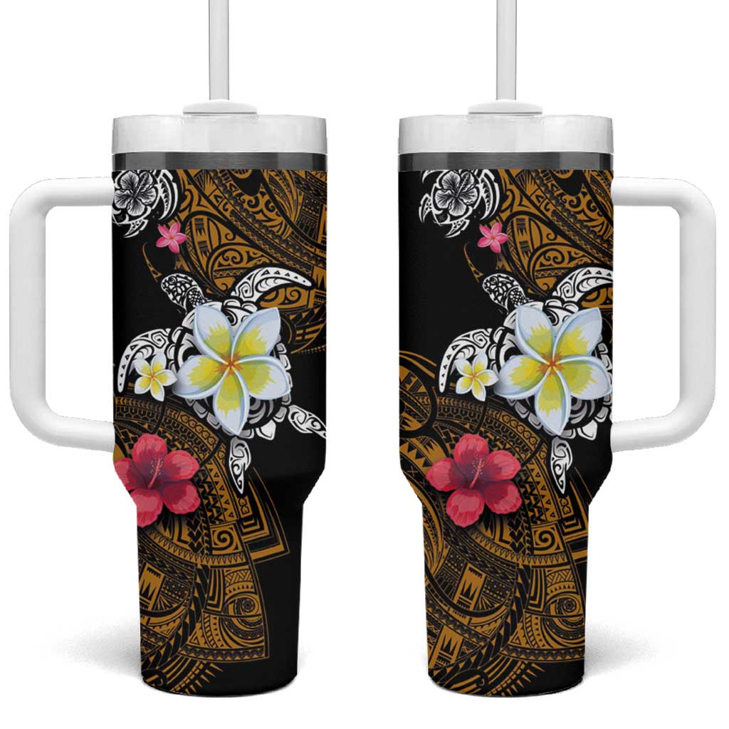 Hawaii Turtle and Tropical Flower Tumbler With Handle Polynesian Pattern LT03 One Size: 40 oz Black - Polynesian Pride