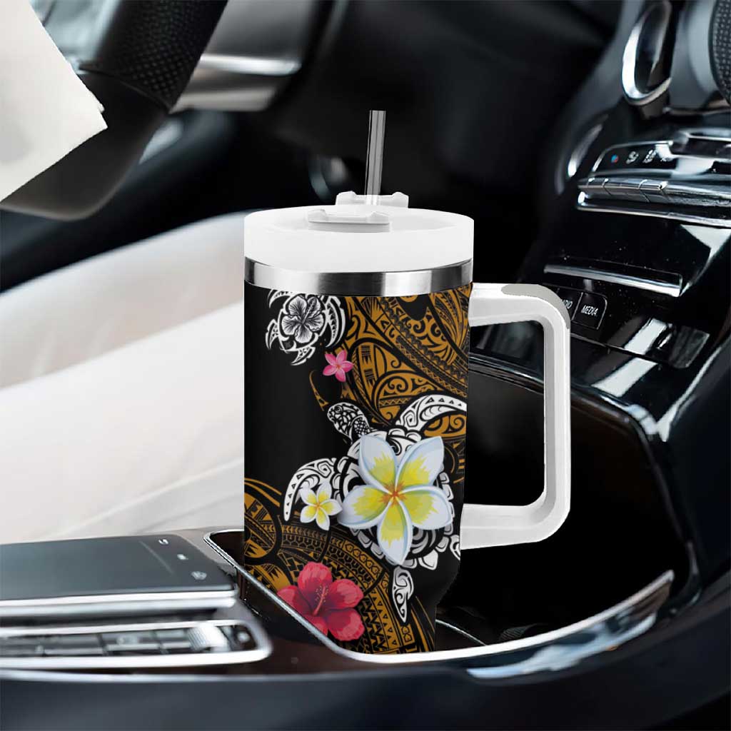 Hawaii Turtle and Tropical Flower Tumbler With Handle Polynesian Pattern LT03 - Polynesian Pride