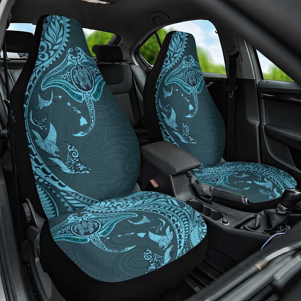 Hawaiian Manta Ray and Polynesian Tribal Tattoo Car Seat Cover Turquoise Color LT03 One Size Turquoise - Polynesian Pride