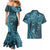 Hawaiian Manta Ray and Polynesian Tribal Tattoo Couples Matching Mermaid Dress and Hawaiian Shirt Turquoise Color LT03