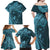 Hawaiian Manta Ray and Polynesian Tribal Tattoo Family Matching Off Shoulder Maxi Dress and Hawaiian Shirt Turquoise Color LT03