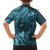 Hawaiian Manta Ray and Polynesian Tribal Tattoo Family Matching Off Shoulder Short Dress and Hawaiian Shirt Turquoise Color LT03