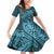 Hawaiian Manta Ray and Polynesian Tribal Tattoo Family Matching Off Shoulder Short Dress and Hawaiian Shirt Turquoise Color LT03