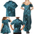 Hawaiian Manta Ray and Polynesian Tribal Tattoo Family Matching Summer Maxi Dress and Hawaiian Shirt Turquoise Color LT03