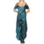 Hawaiian Manta Ray and Polynesian Tribal Tattoo Family Matching Summer Maxi Dress and Hawaiian Shirt Turquoise Color LT03