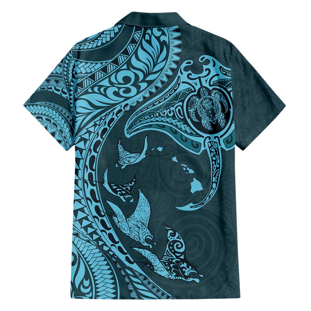 Hawaiian Manta Ray and Polynesian Tribal Tattoo Hawaiian Shirt Turquoise Color LT03 - Polynesian Pride