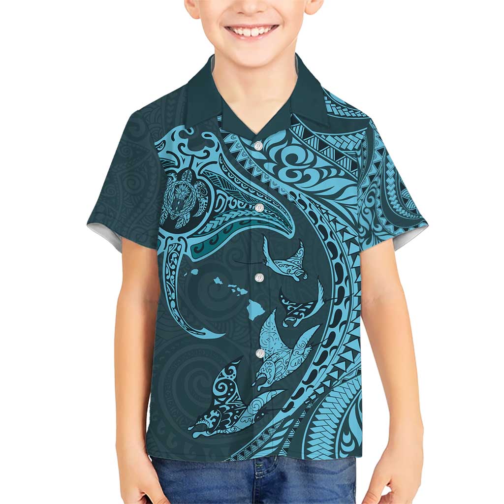 Hawaiian Manta Ray and Polynesian Tribal Tattoo Hawaiian Shirt Turquoise Color LT03 - Polynesian Pride