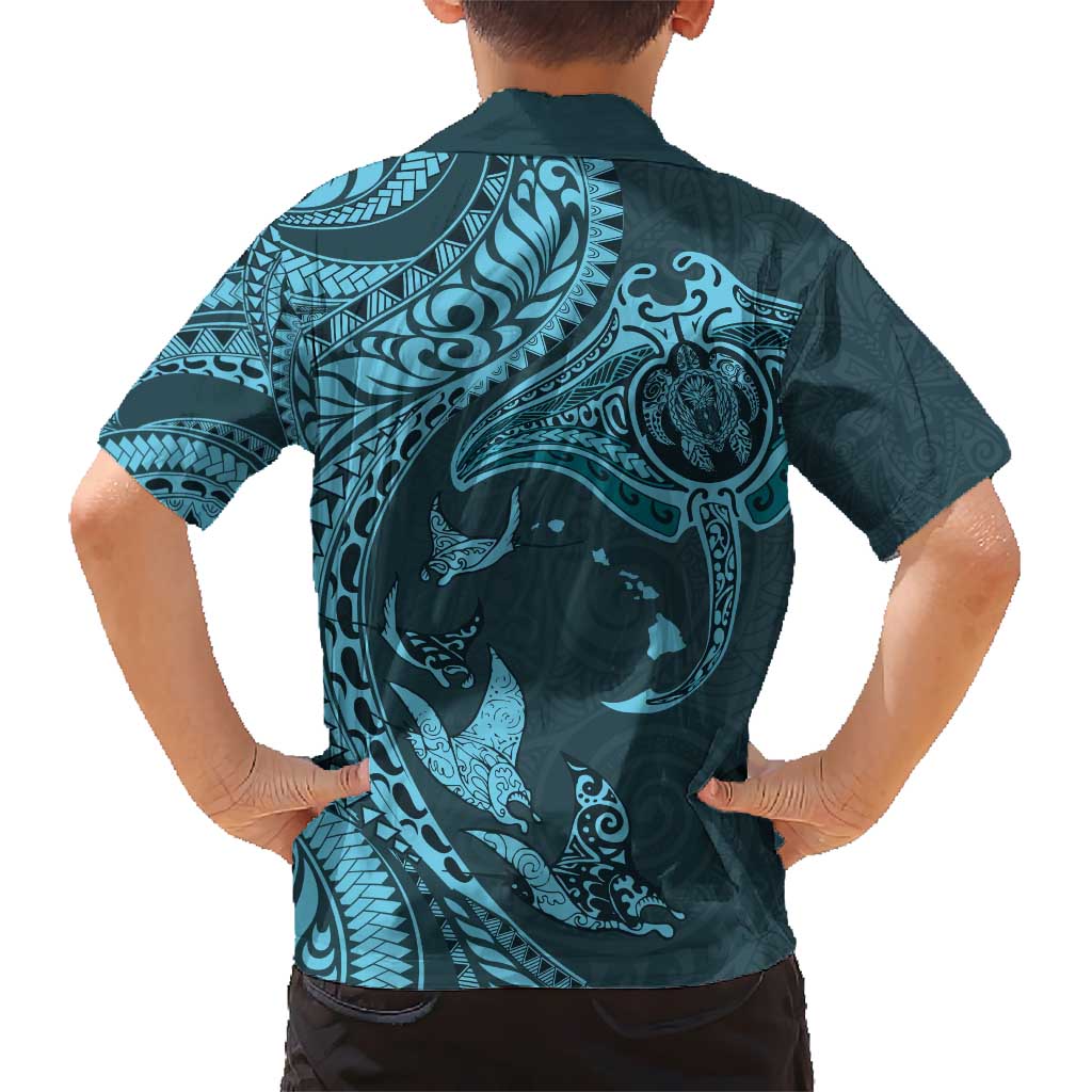 Hawaiian Manta Ray and Polynesian Tribal Tattoo Hawaiian Shirt Turquoise Color LT03 - Polynesian Pride