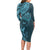 Hawaiian Manta Ray and Polynesian Tribal Tattoo Long Sleeve Bodycon Dress Turquoise Color LT03