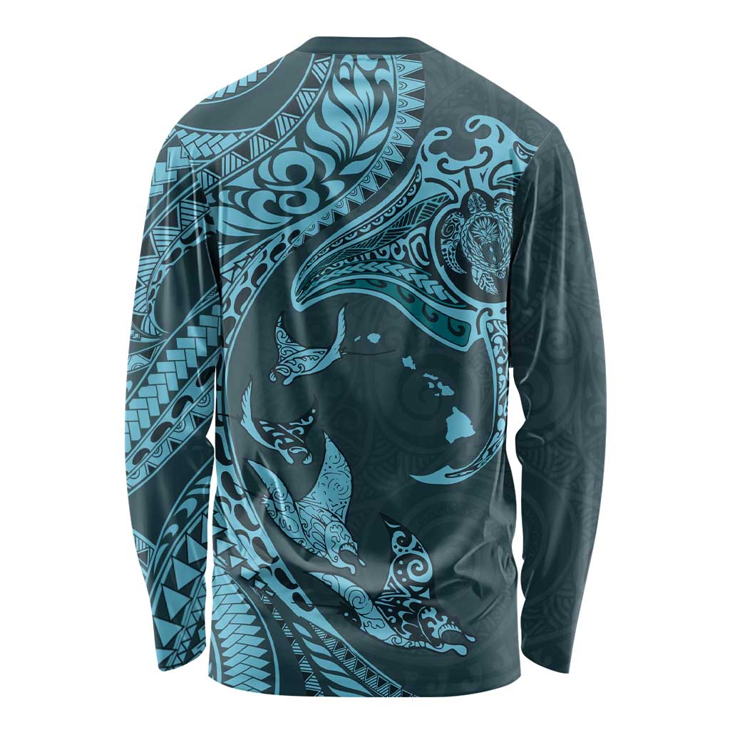 Hawaii Manta Ray Polynesian Tribal Tattoo – Long Sleeve Shirt – Turquoise LT03 - Polynesian Pride