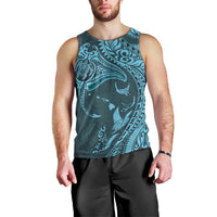 Hawaiian Manta Ray and Polynesian Tribal Tattoo Men Tank Top Turquoise Color LT03 - Polynesian Pride