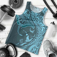 Hawaiian Manta Ray and Polynesian Tribal Tattoo Men Tank Top Turquoise Color LT03 - Polynesian Pride