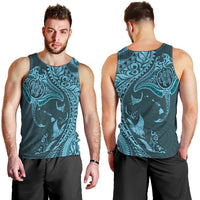 Hawaiian Manta Ray and Polynesian Tribal Tattoo Men Tank Top Turquoise Color LT03 - Polynesian Pride