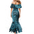 Hawaiian Manta Ray and Polynesian Tribal Tattoo Mermaid Dress Turquoise Color LT03