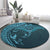 Hawaiian Manta Ray and Polynesian Tribal Tattoo Round Carpet Turquoise Color LT03