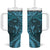 Hawaiian Manta Ray and Polynesian Tribal Tattoo Tumbler With Handle Turquoise Color