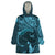 Hawaiian Manta Ray and Polynesian Tribal Tattoo Wearable Blanket Hoodie Turquoise Color LT03