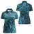 Hawaiian Manta Ray and Polynesian Tribal Tattoo Women Polo Shirt Turquoise Color LT03