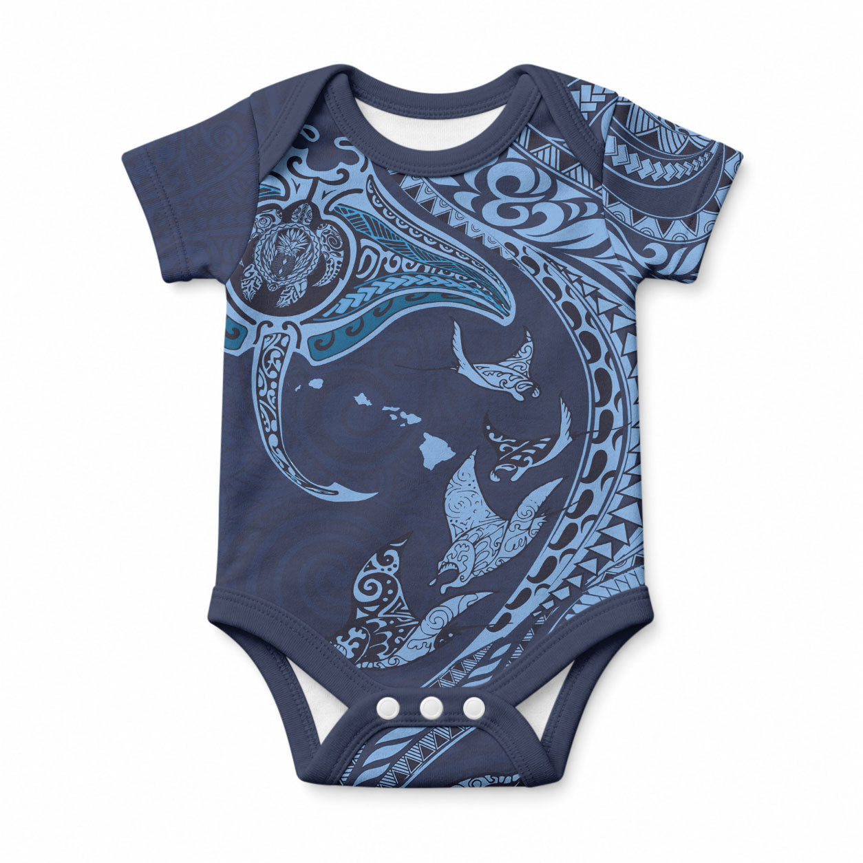 Hawaiian Manta Ray and Polynesian Tribal Tattoo Baby Onesie