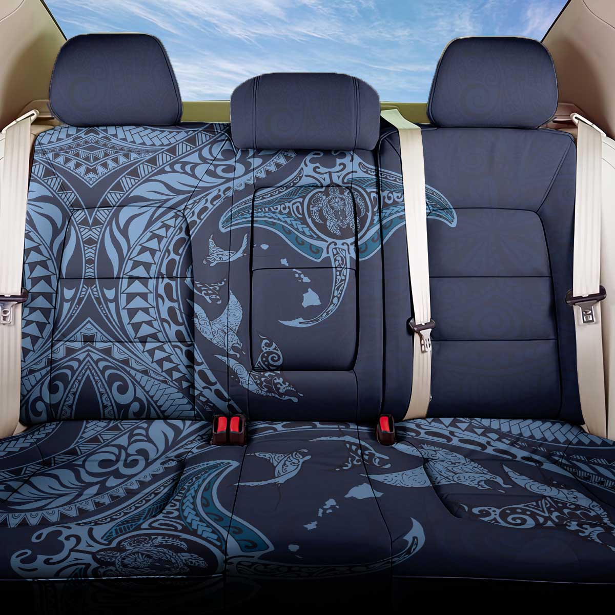 Hawaiian Manta Ray and Polynesian Tribal Tattoo Back Car Seat Cover Dark Navy Color LT03 One Size Dark Navy - Polynesian Pride