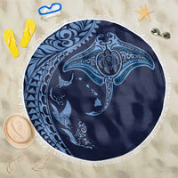 Hawaiian Manta Ray and Polynesian Tribal Tattoo Beach Blanket Dark Navy Color LT03 One Size 150cm Dark Navy - Polynesian Pride