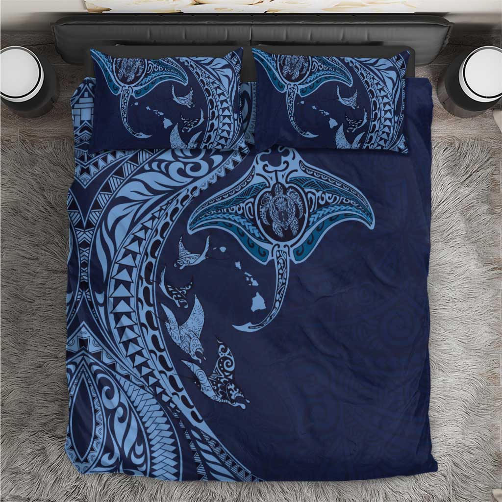 Hawaiian Manta Ray and Polynesian Tribal Tattoo Bedding Set Dark Navy Color LT03 Dark Navy - Polynesian Pride