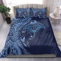 Hawaiian Manta Ray and Polynesian Tribal Tattoo Bedding Set Dark Navy Color LT03 - Polynesian Pride