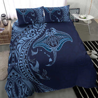 Hawaiian Manta Ray and Polynesian Tribal Tattoo Bedding Set Dark Navy Color LT03 - Polynesian Pride