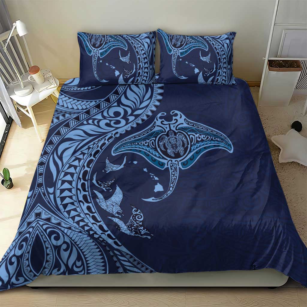 Hawaiian Manta Ray and Polynesian Tribal Tattoo Bedding Set Dark Navy Color LT03 - Polynesian Pride