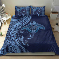 Hawaiian Manta Ray and Polynesian Tribal Tattoo Bedding Set Dark Navy Color LT03 - Polynesian Pride