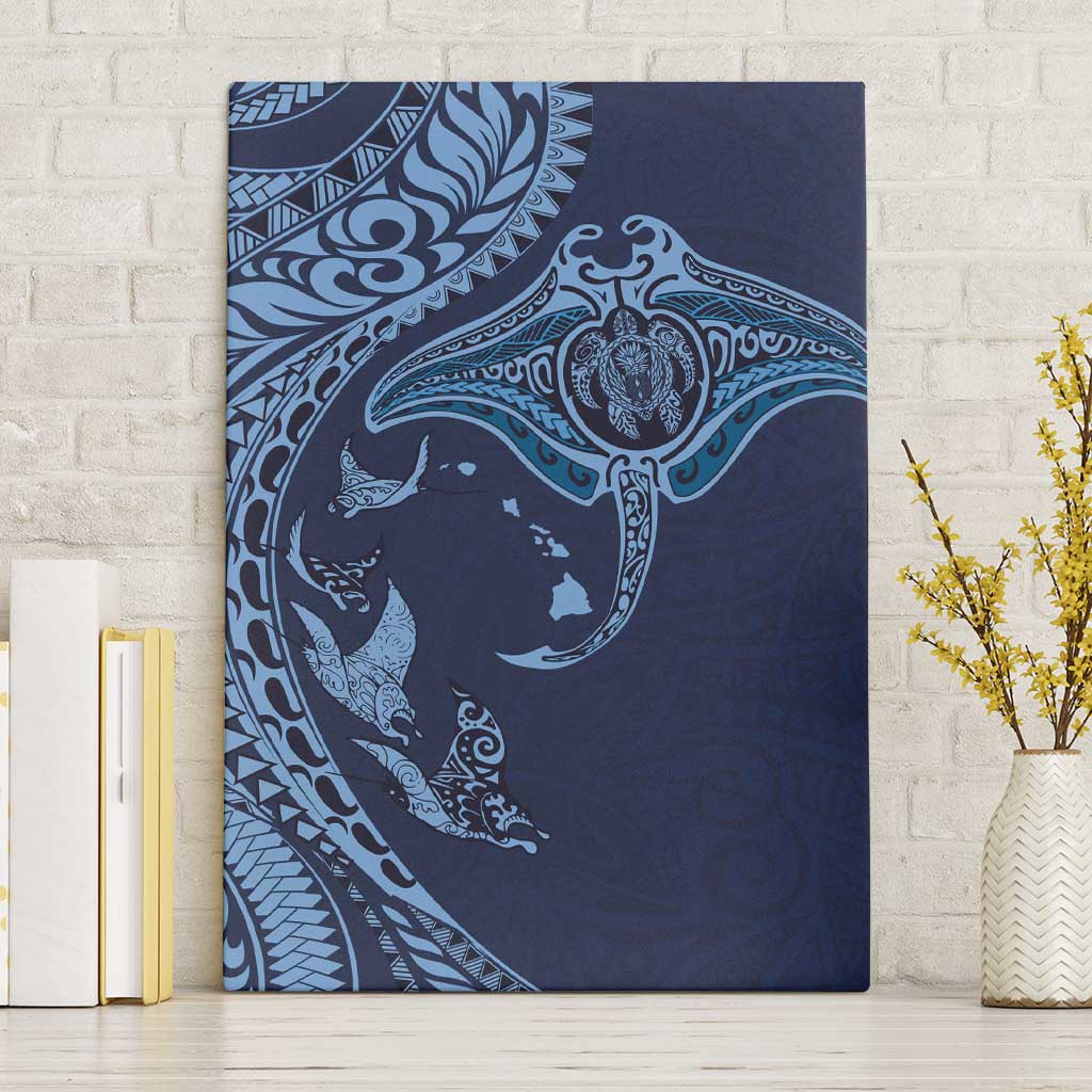 Hawaiian Manta Ray and Polynesian Tribal Tattoo Canvas Wall Art Dark Navy Color LT03 Without Frame Dark Navy - Polynesian Pride