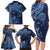 Hawaiian Manta Ray and Polynesian Tribal Tattoo Family Matching Long Sleeve Bodycon Dress and Hawaiian Shirt Dark Navy Color LT03