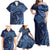 Hawaiian Manta Ray and Polynesian Tribal Tattoo Family Matching Off Shoulder Maxi Dress and Hawaiian Shirt Dark Navy Color LT03