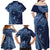 Hawaiian Manta Ray and Polynesian Tribal Tattoo Family Matching Off Shoulder Maxi Dress and Hawaiian Shirt Dark Navy Color LT03